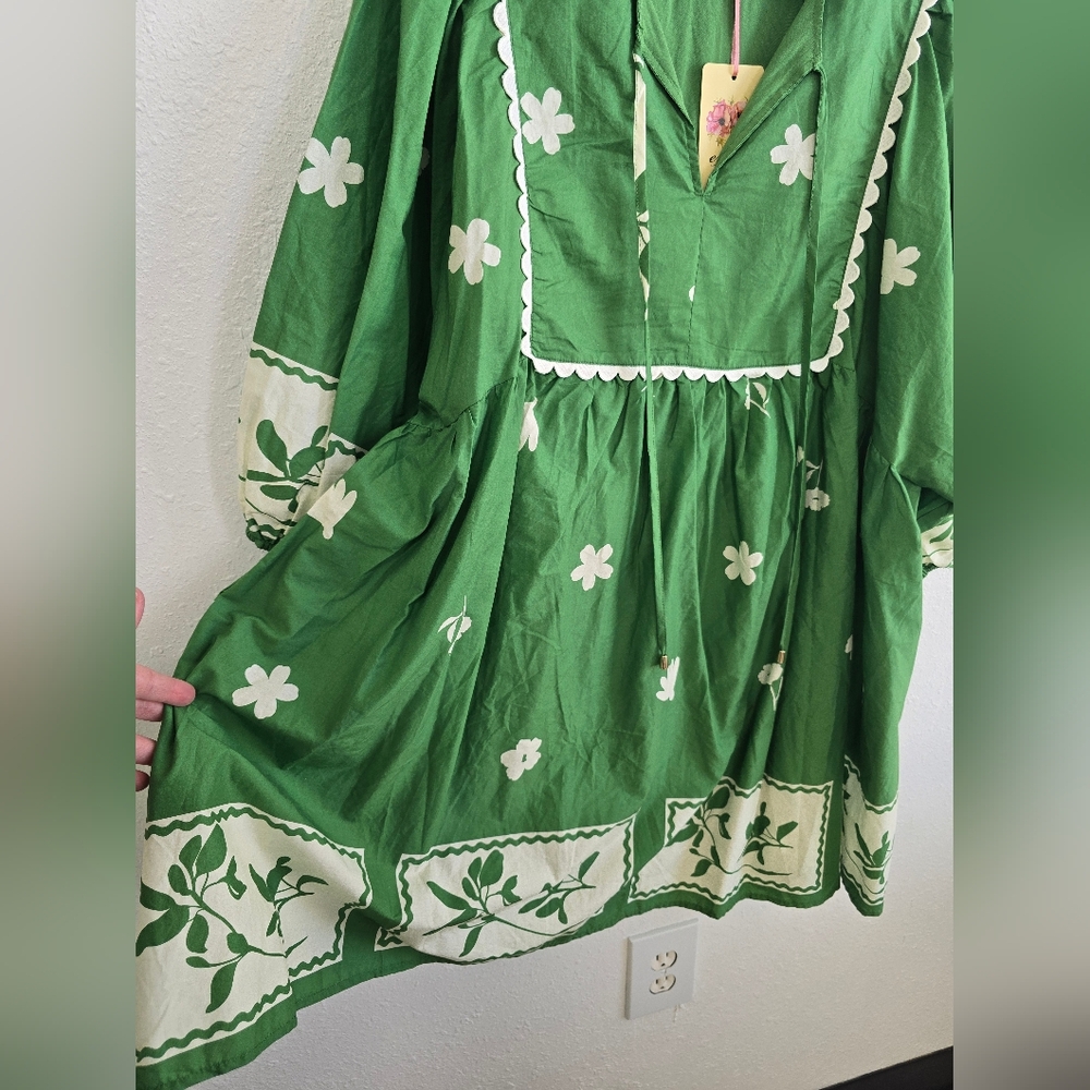 Entro NWT Glorious Green Babydoll Dress Stamped Floral Spring Mini Sz 1X - Picture 8 of 10